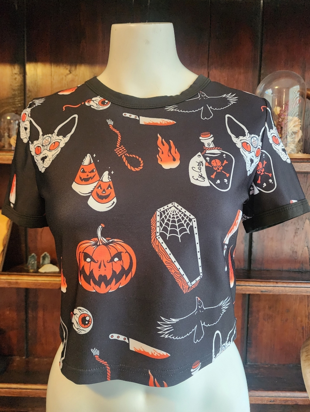 Black & Orange Halloween Graphic Crop Top